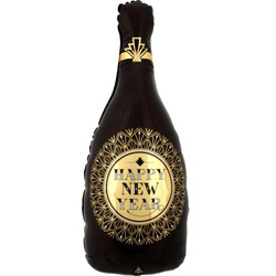 Champagner Happy New Year Folienballon schwarz 86x45 cm