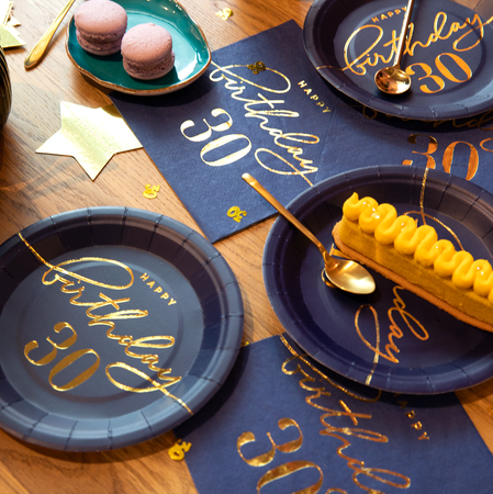 aper plate Happy Birthday 30, navy blue 18cm 6pcs.