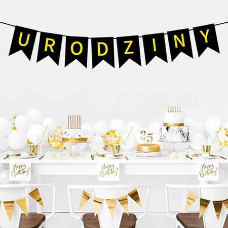 Birthday Banner, Black and Gold, URODZINY Sign, 16.5x11.5 cm