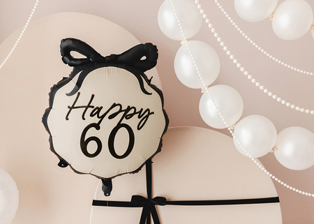 Foil Round Balloon with Bow "Happy 60" – Black-Beige