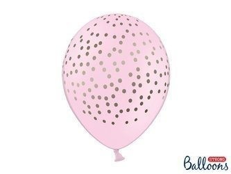 Balloons Latex, Powder Pink Dots in Golden, 30cm (1, Op. / 6 pcs.)