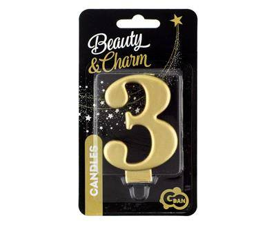 Candle Cyfer 3, Metal Gold, 8 cm