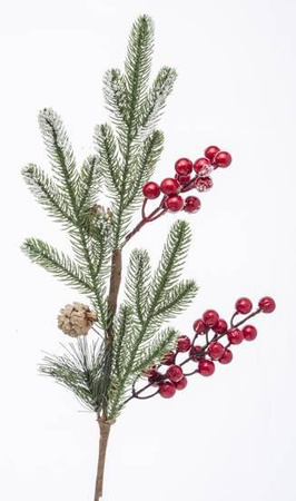 Forest twig with rowan berries and snow-covered cones, 65 cm