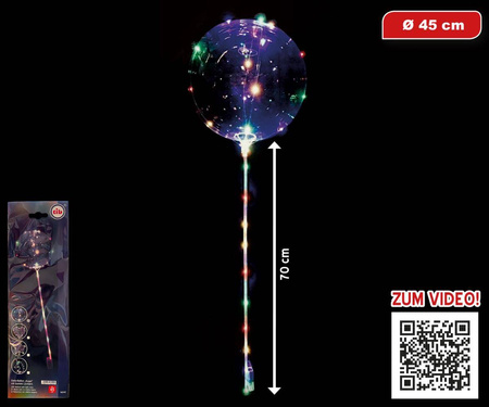 Luminous Bobo Balloon 45cm LED on a stick, transparent stick 70cm, 1 pcs