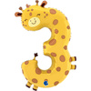 Foil Balloon Number 3, Giraffe, Safari, 97 cm Grabo