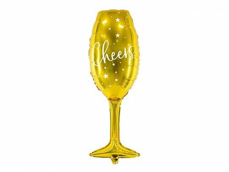 Folienballon, Champagnerglas, Aufdruck 'Cheers', Gold, 28x80 cm