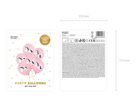 Latex balloons pony, pastel pink 30cm, 6 pieces