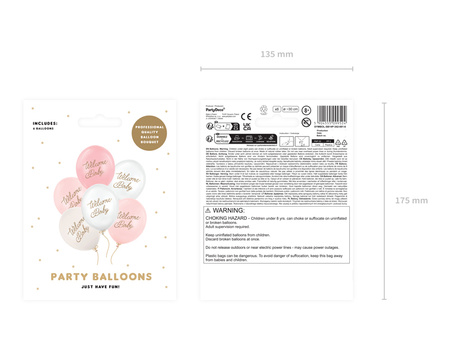 Balloons "Welcome Baby", pink mix, 30 cm, 6 pcs