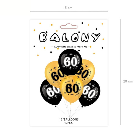 A set of balloons for 60th birthday, black and gold, 30cm, 10pcs