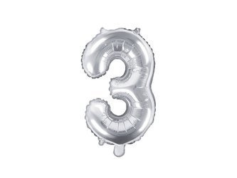 Foil balloon digit 3, 35cm, silver