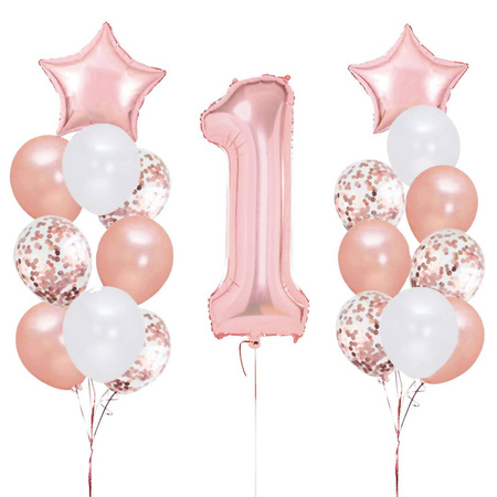 A set of balloons 1 year Rose Gold, 19 El.