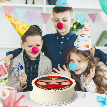Red Ninja cake topper edible wafer round 20 cm premium, vegan, gluten-free, cut