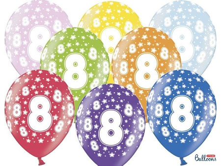 Latexballons, Strong Ballons, '8th Birthday', Geburtstag, Metallic Mix, 30 cm, 6 Stück