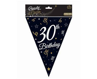 Papiergirlande, Flaggen, Schwarze Bunting, 30. Geburtstag, 270 cm