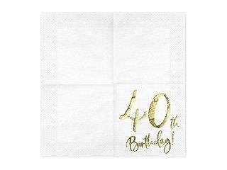 Napkins '40th Birthday' for 40th birthday, white, 33x33cm (1 pack / 20 pcs.)