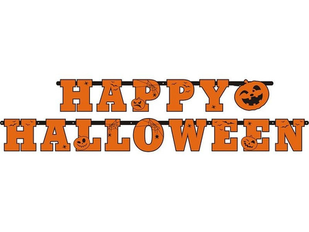 Banner Happy Halloween sign, orange, 13 x 210 cm