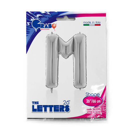 Foil balloon letter M, 66cm, silver