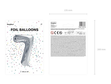 The number 7 Foil balloon, 86cm, silver