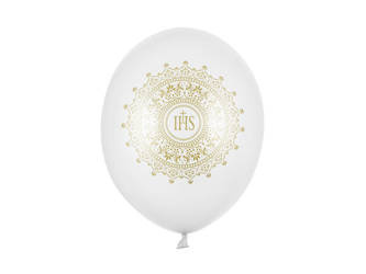 Latex balloons at IHS Holy Communion, 30cm, White Metallic (1, Op. / 6 pcs.)