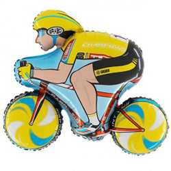 Foil Balloon Cyclist, Yellow Bicycle, Grabo, 31"