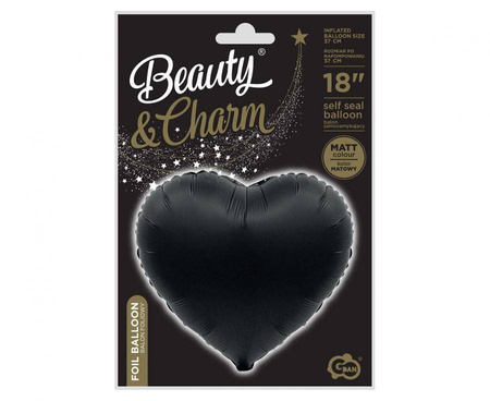 Foil balloon - Heart, matt black, 46 cm