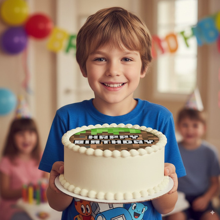 Minecraft cake topper edible wafer round 20 cm premium 0.6mm, 1pc.