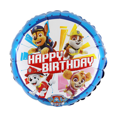 Paw Patrol Folienballon rund blau, Happy Birthday 46 cm