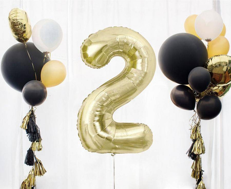 Foil balloon, number 2, gold, champagne, 85 cm.