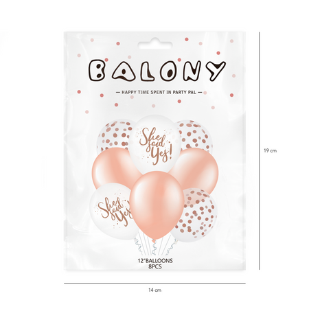 Luftballons für Ladies' Night, Sie sagte ja, Roségold mit Konfetti 30 cm, 8 Stk