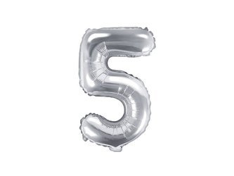 Foil balloon digit 5, 35cm, silver