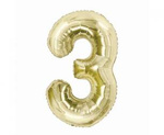 Folienballon, Zahl 3, Gold, Champagner, 85 cm.