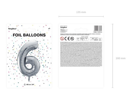 The number 6 Foil balloon, 86cm, silver