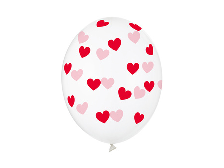 Transparent balloons in red hearts 30cm, 6 pcs