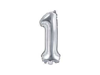 Foil balloon digit 1, 35cm, silver