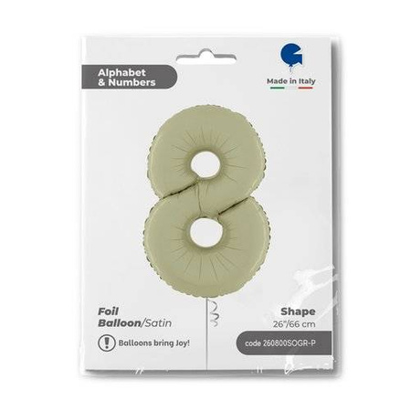 Foil Balloon Number 8, Satin Olive, 66 cm Grabo