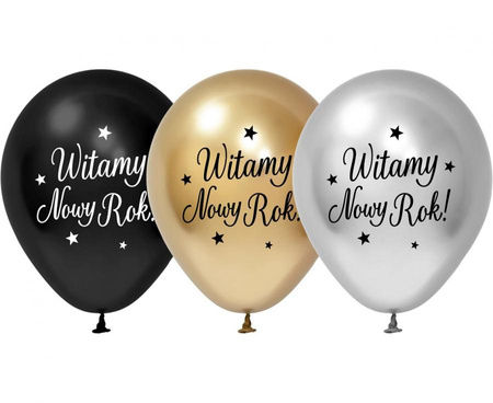Latex Balloons for New Year's Eve, "Witamy Nowy Rok" – 30 cm, 5 pcs