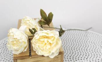 Artificial flower bouquet PEONY, height 64 cm (3 flowers, 10 cm), CREAM