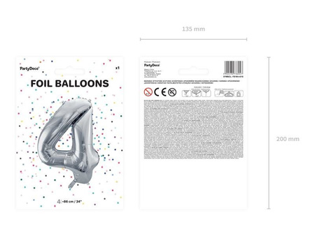 The number 4 Foil balloon, 86cm, silver