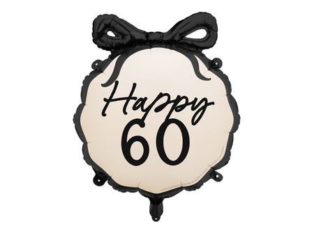 Runder Folienballon mit Schleife „Happy 60“ – Schwarz-Beige