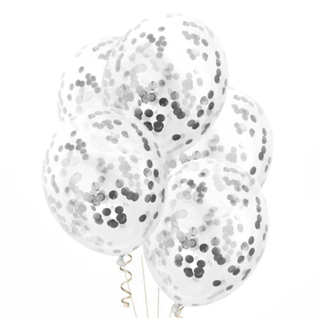 Transparente Ballons mit silbernem Konfetti, 30 cm, 100 Stk.