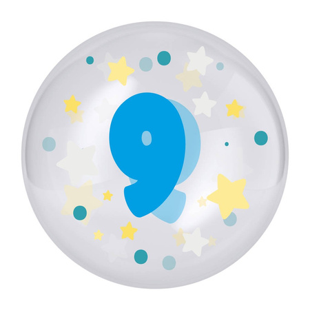 Transparent balloon with blue digit printing 9, 45cm