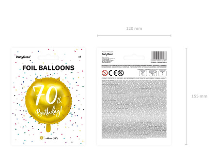 Folienballon, 70. Geburtstag, Gold, Durchmesser 45 cm