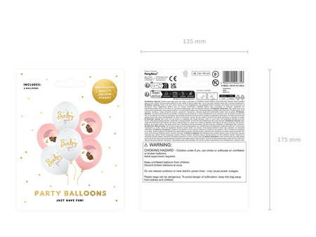 Baby Girl Latex Balloons, Pink and White, Pastel, 30cm, 6 pcs