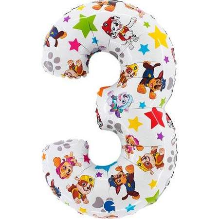 Foil Balloon Number 3, Paw Patrol, 66 cm Grabo