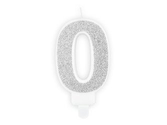 0 digit birthday candle, silver