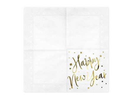 Happy New Year, Servietten, Weiß, 33x33cm (1 Pk. / 20 Stk.)