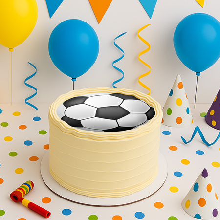 Football cake topper edible wafer round 20 cm premium, vegan, gluten-free, cut