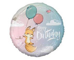 Folienballon, Happy Birthday Fuchs, 46 cm