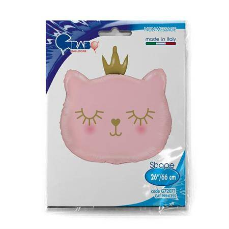 Foil balloon kitten with pink crown, 66 cm