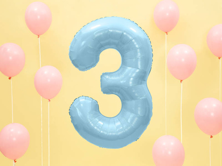 The number 3 Foil balloon, 86cm, light blue